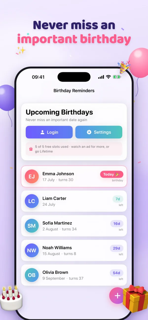 Birthday Reminders screenshot