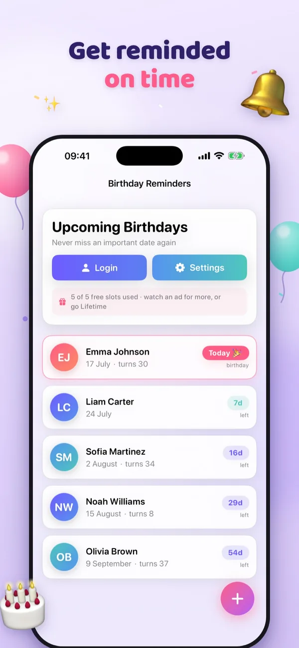 Birthday Reminders screenshot