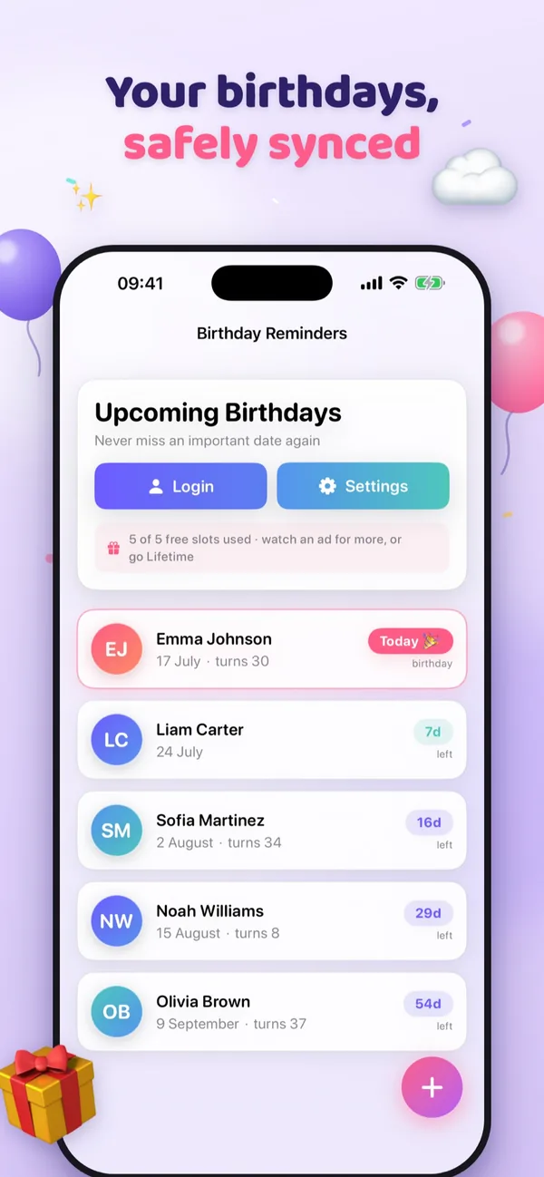 Birthday Reminders screenshot